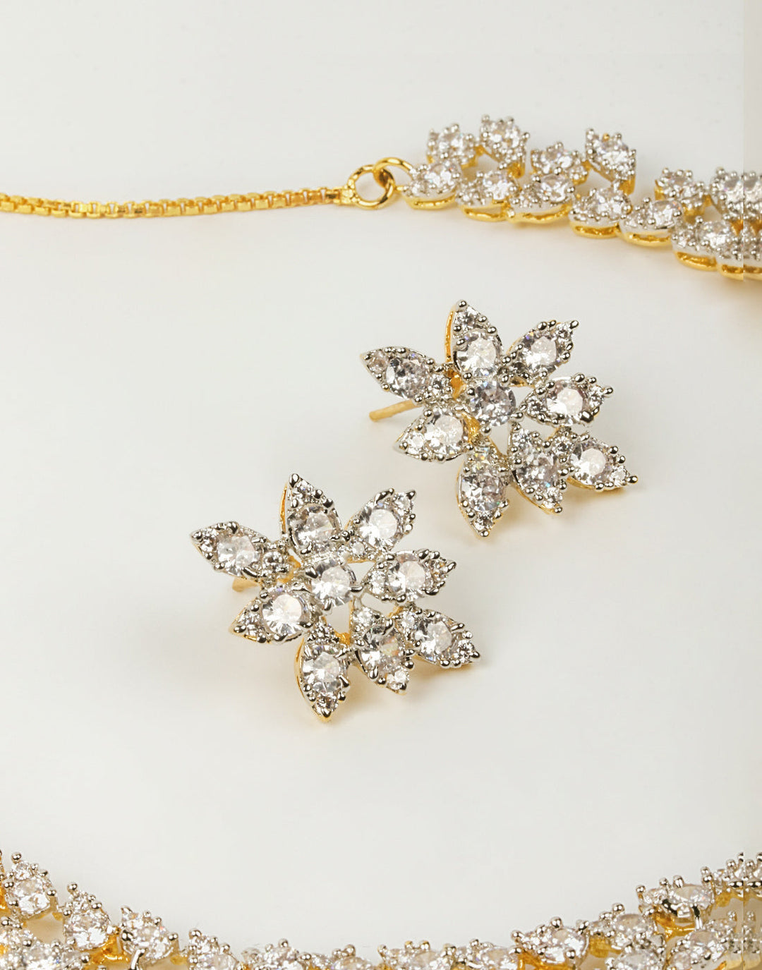 Golden And Diamond Stone Necklace Set With Earrings