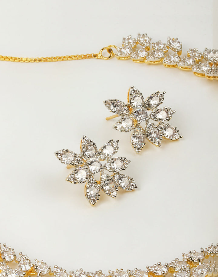 Golden And Diamond Stone Necklace Set With Earrings