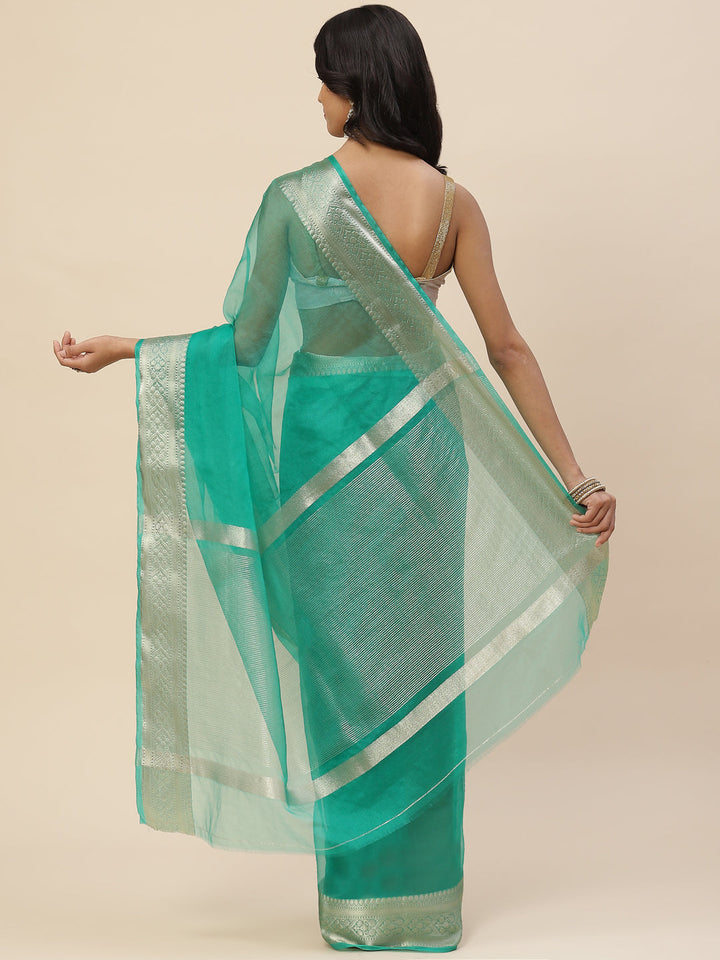 Zari Border Organza Plain Saree