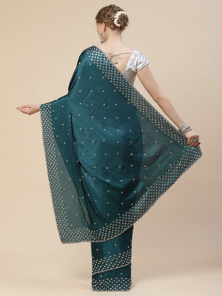 Stone Booti Pure Satin Embroided Saree