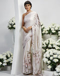 Cream Satin Printed Saree