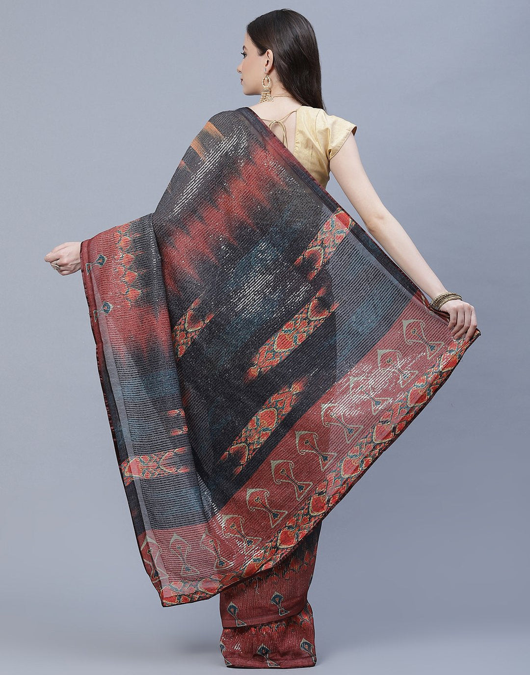 Printed Organza Saree with Sequence Work