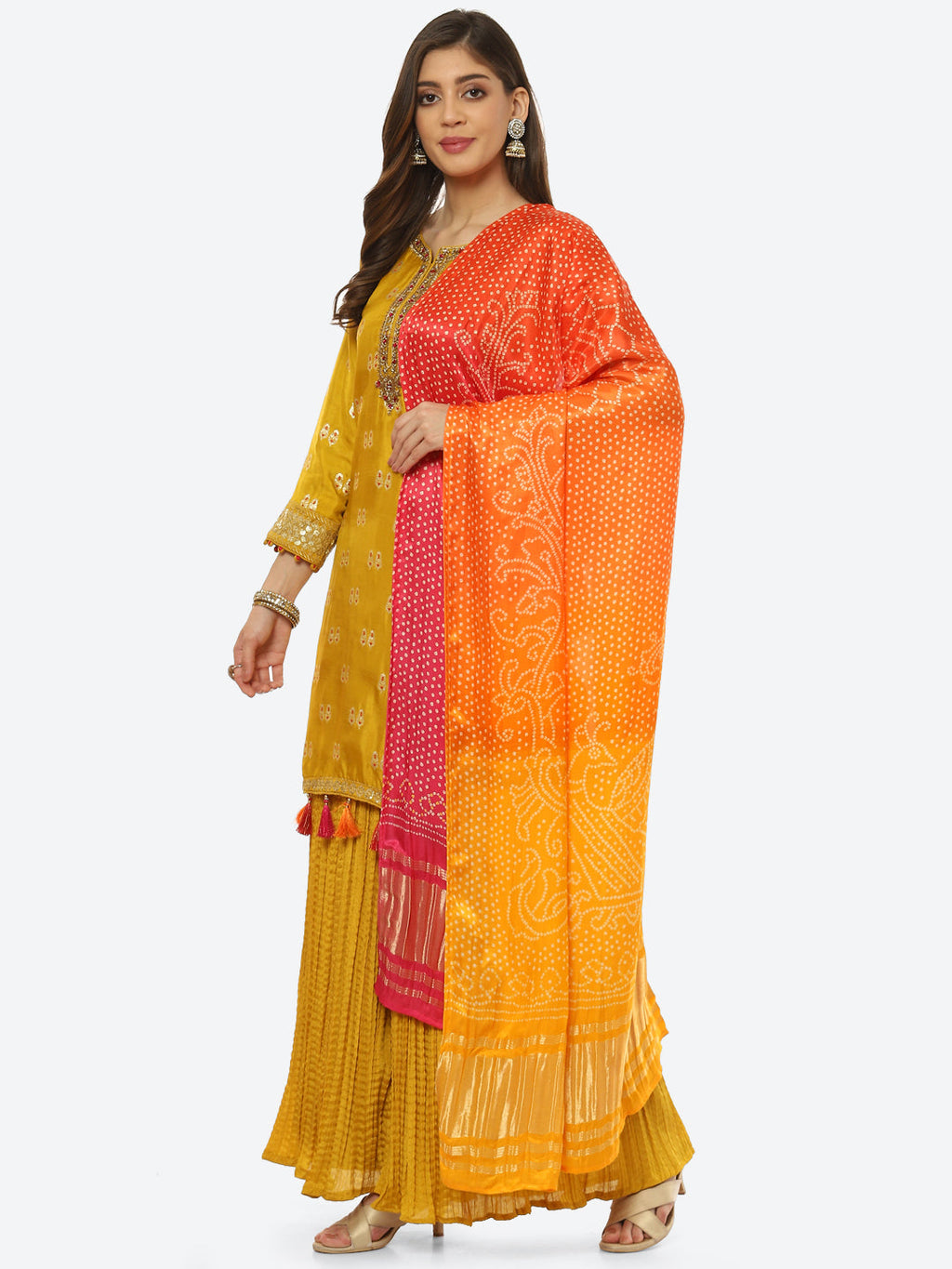 Zari Booti Neck Zari Embroidered Handloom Kurta With Garara & Dupatta