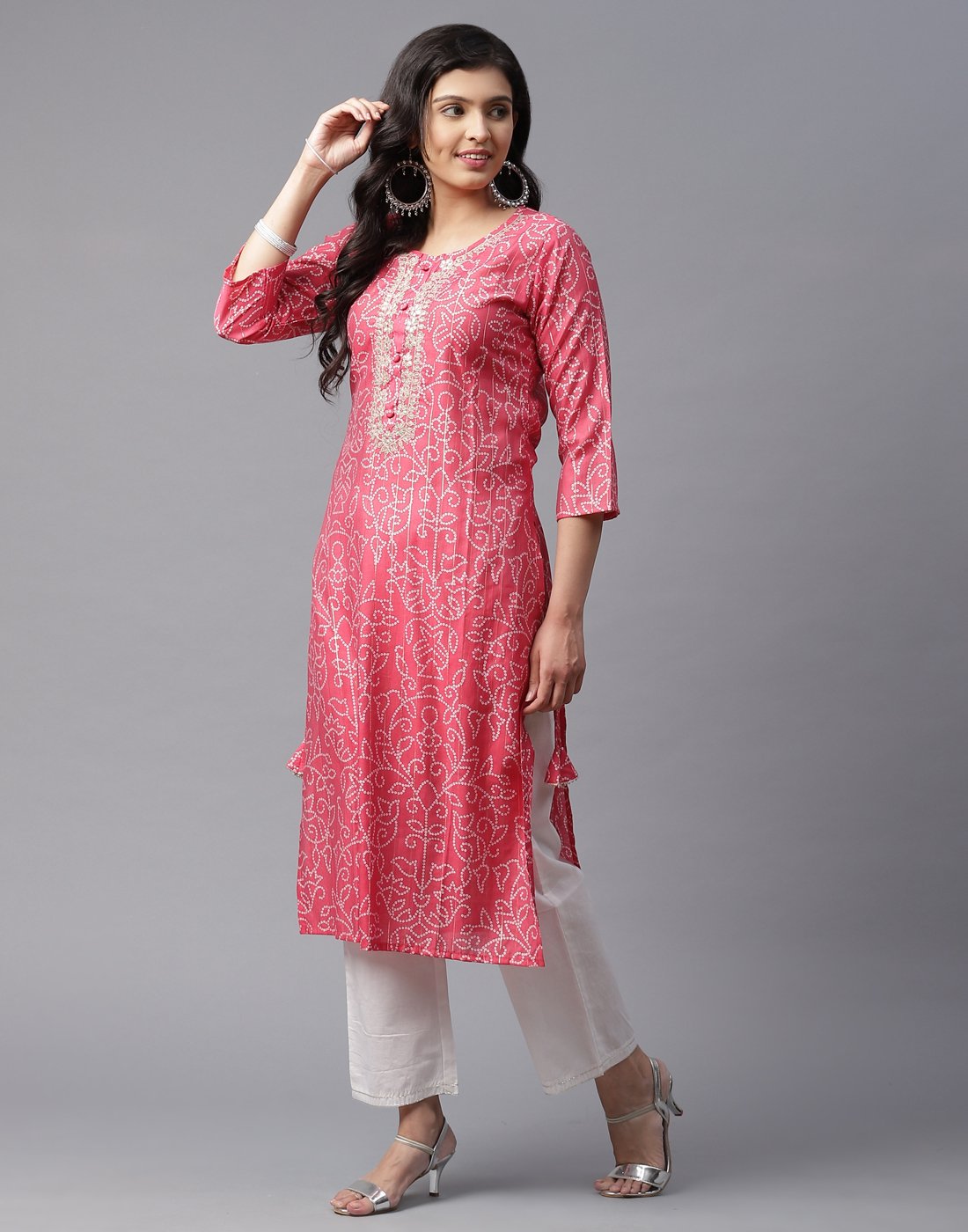 Bandhini Print Kurti Pant Set with Gota Patti Work