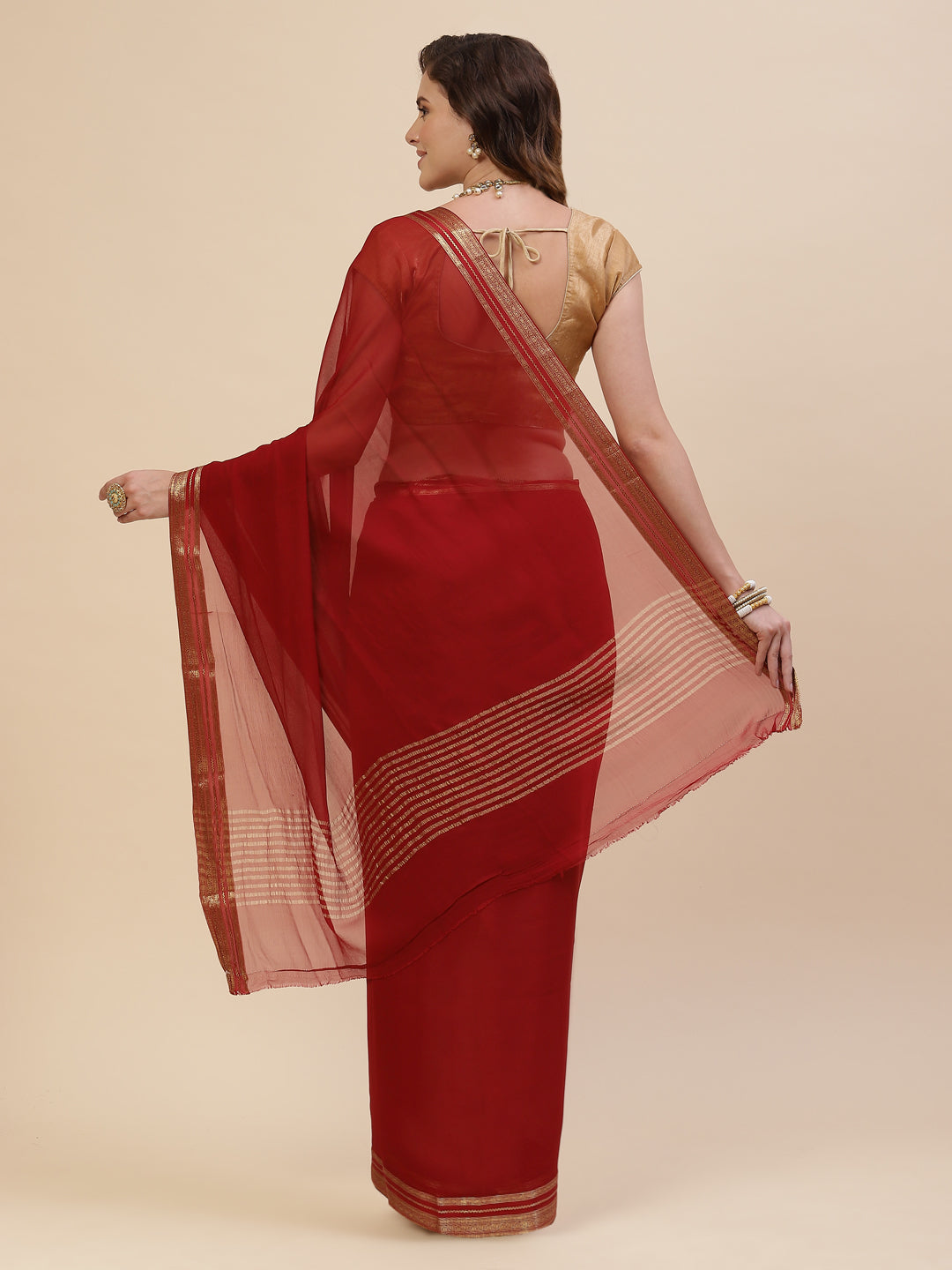 Plain Piping Chiffon Saree
