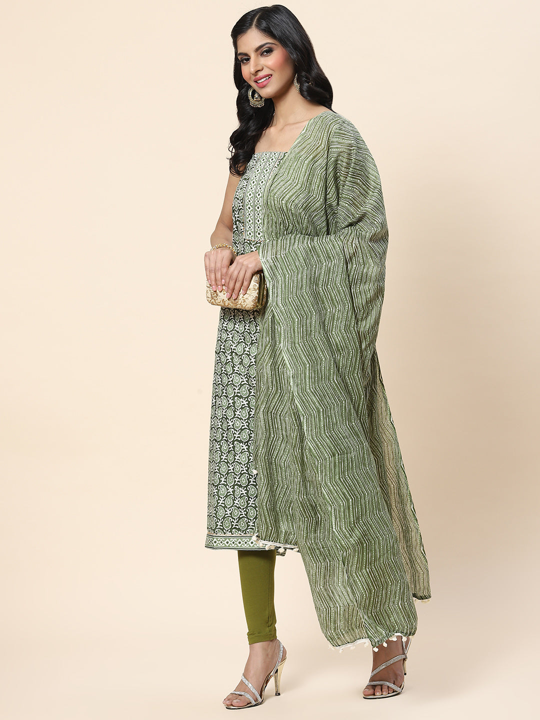 Printed Cotton Unstitched Suit Piece With Dupatta