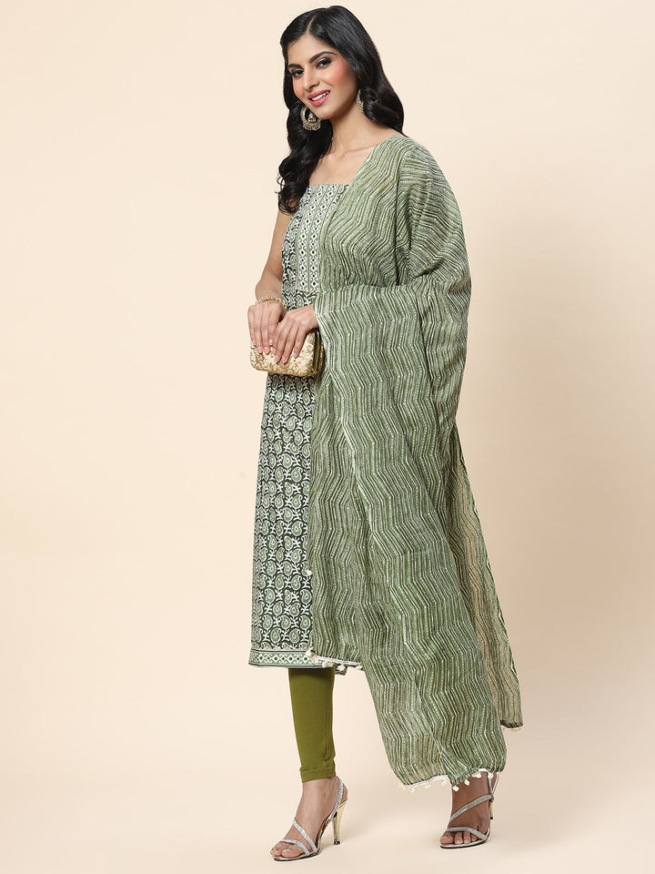 Printed Cotton Unstitched Suit Piece With Dupatta