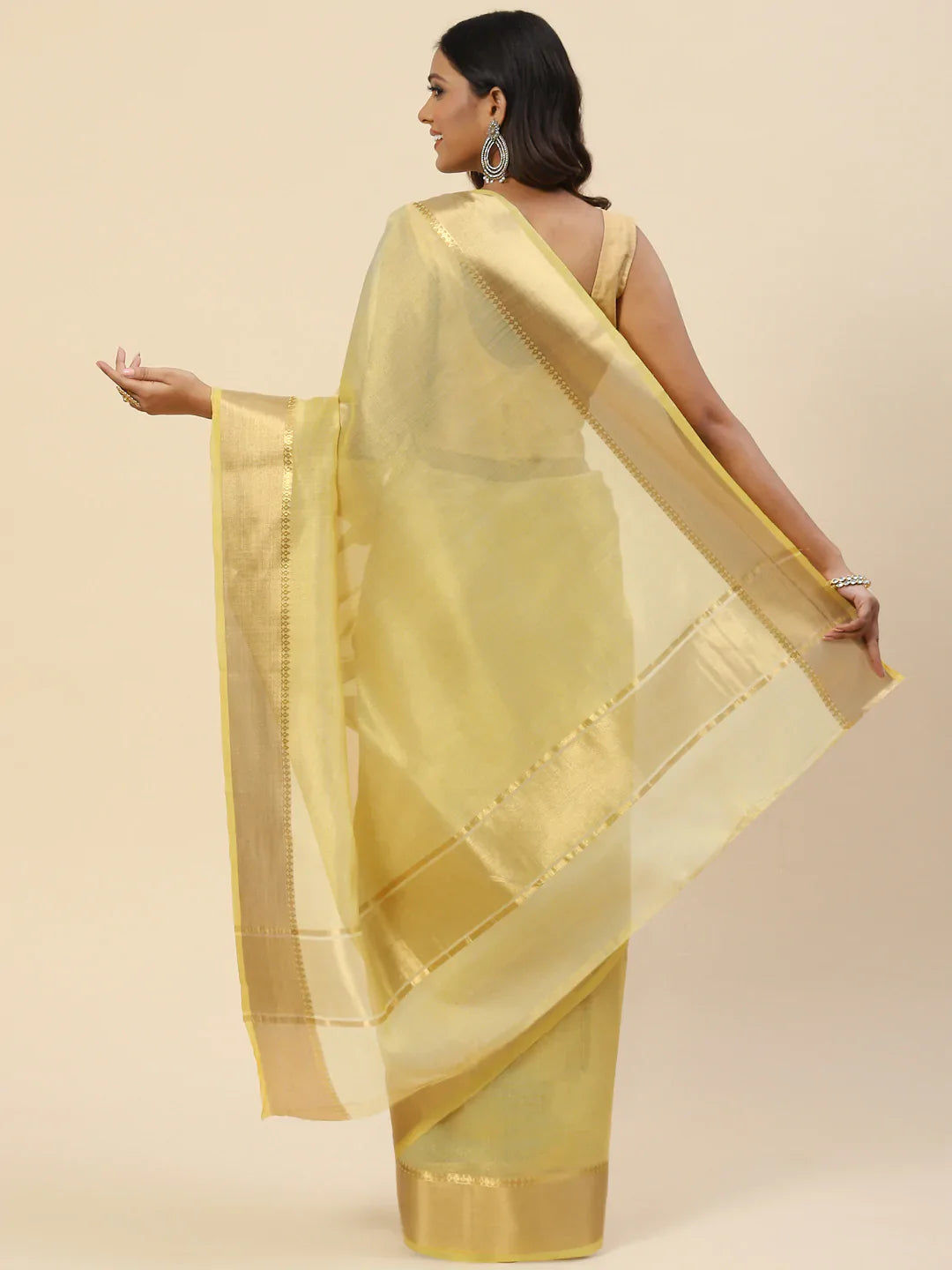 Plain Zari Border Handloom Woven Saree