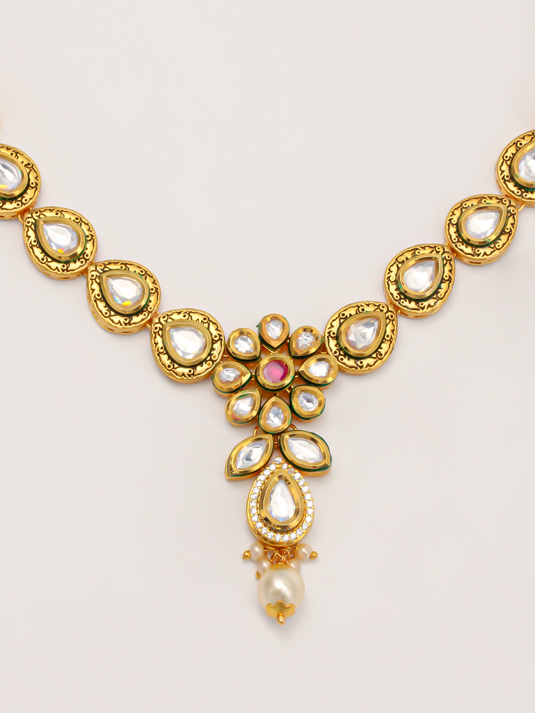 Gold Plated Kundan Necklace With Earrings