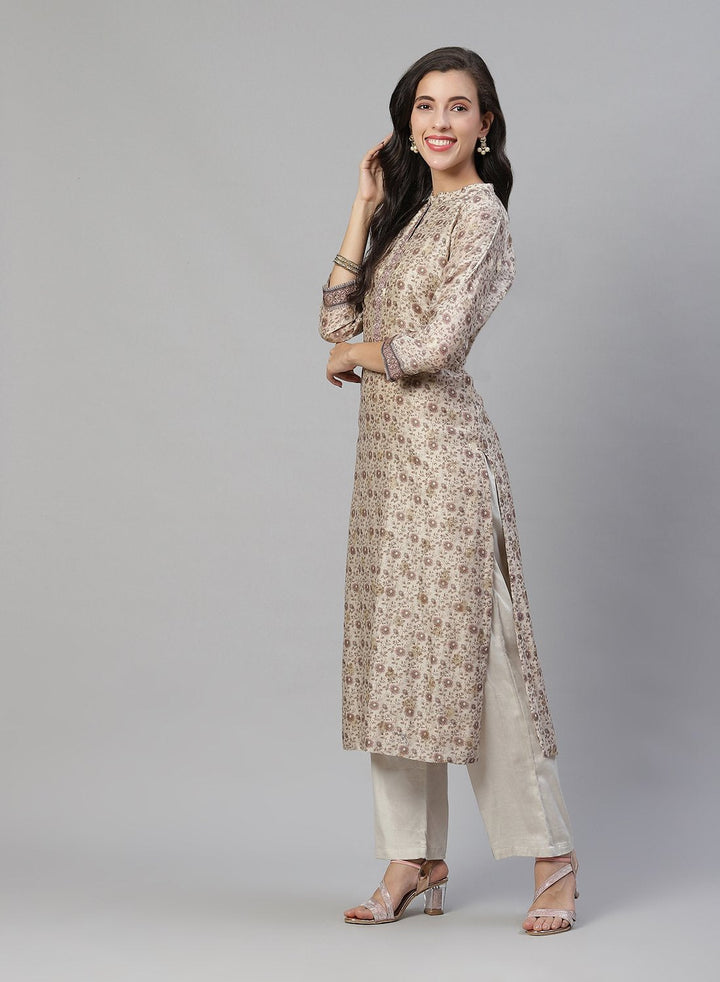 Printed Chanderi Kurti With Pant