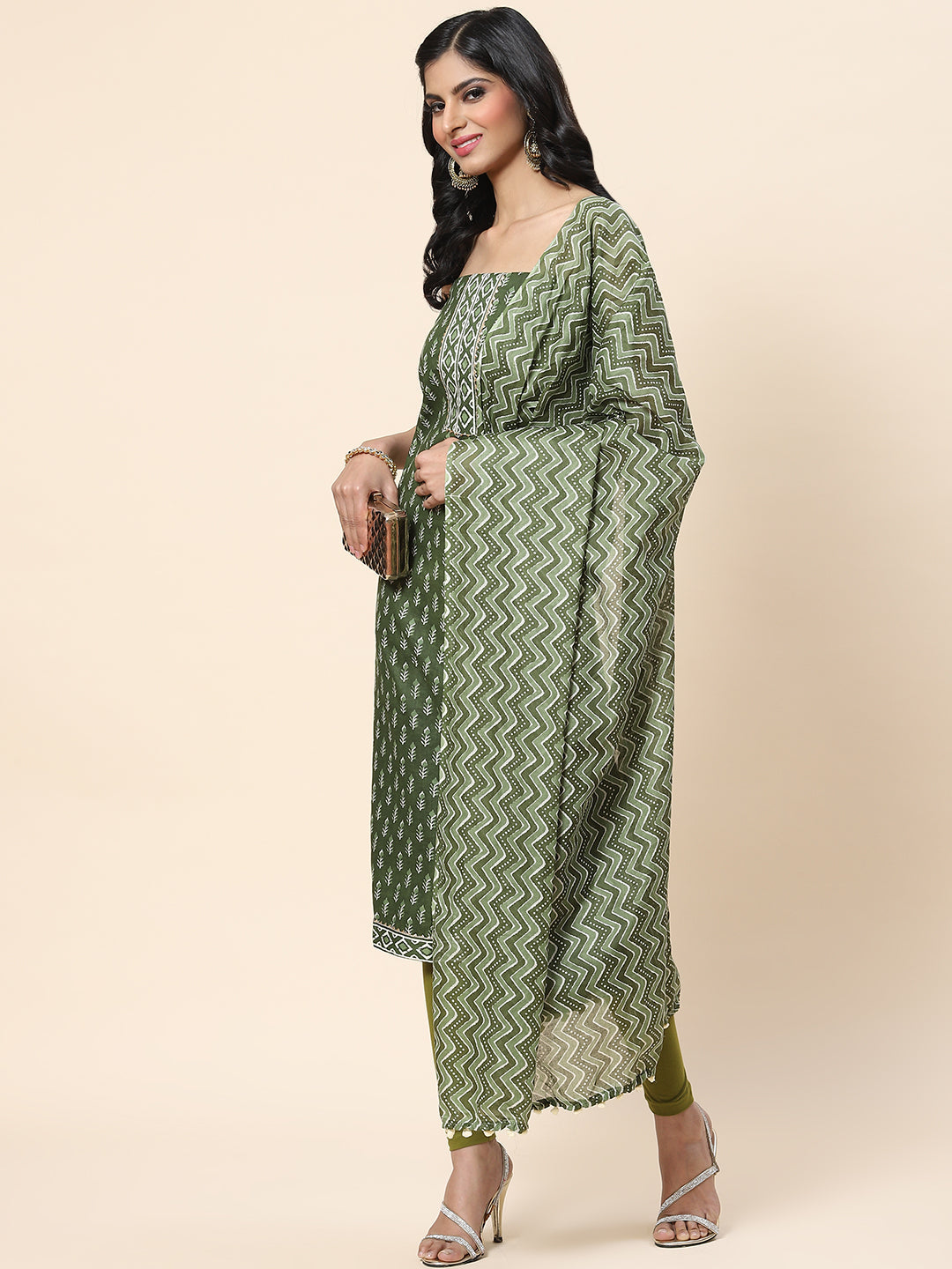 Printed Cotton Unstitched Suit Piece With Dupatta