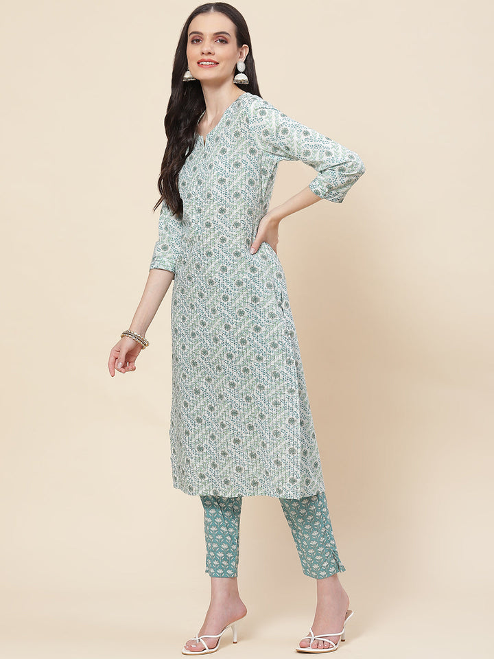 Printed Cotton Kurta With Pants