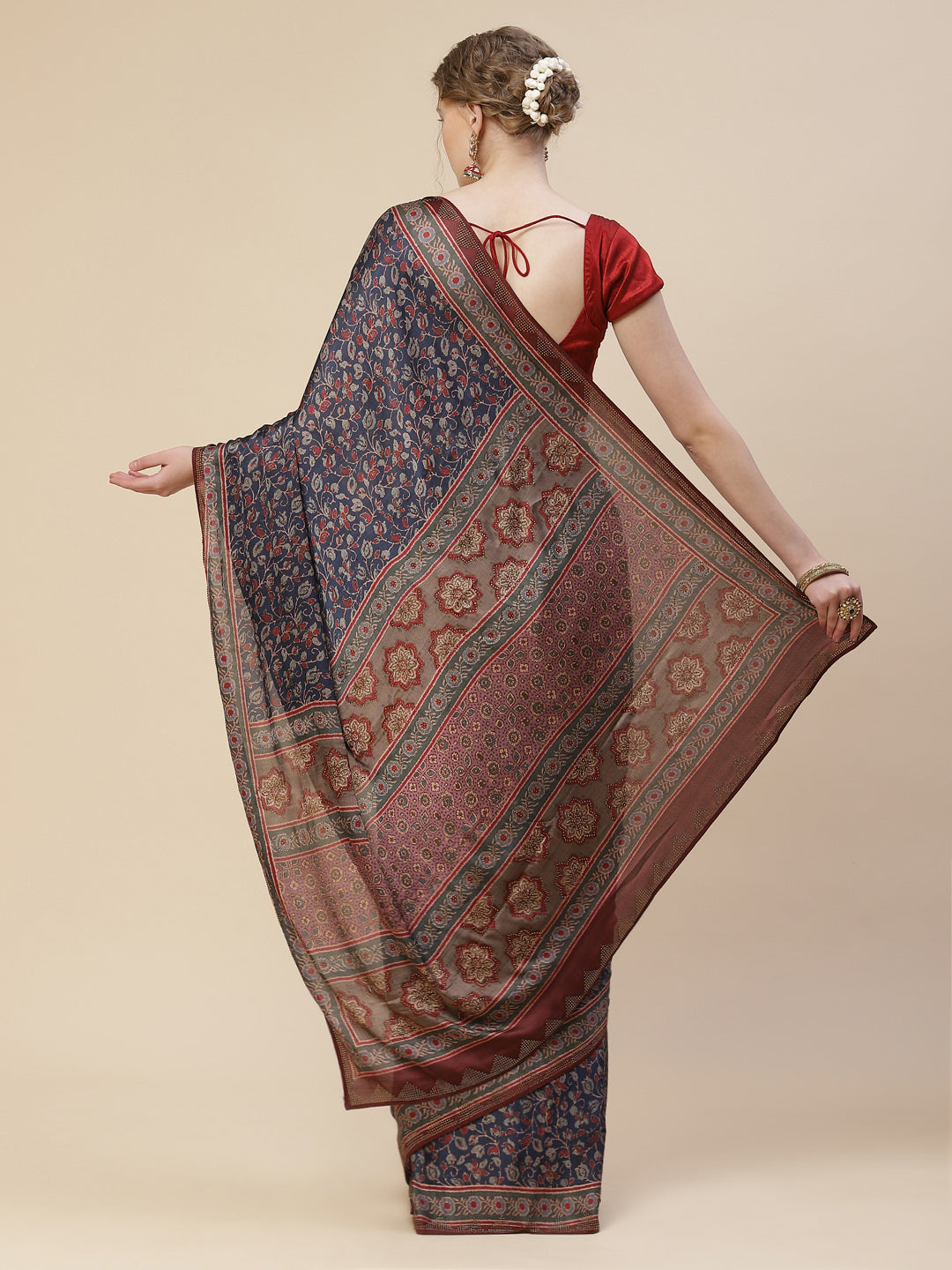 Stone Work Satin Printed Saree