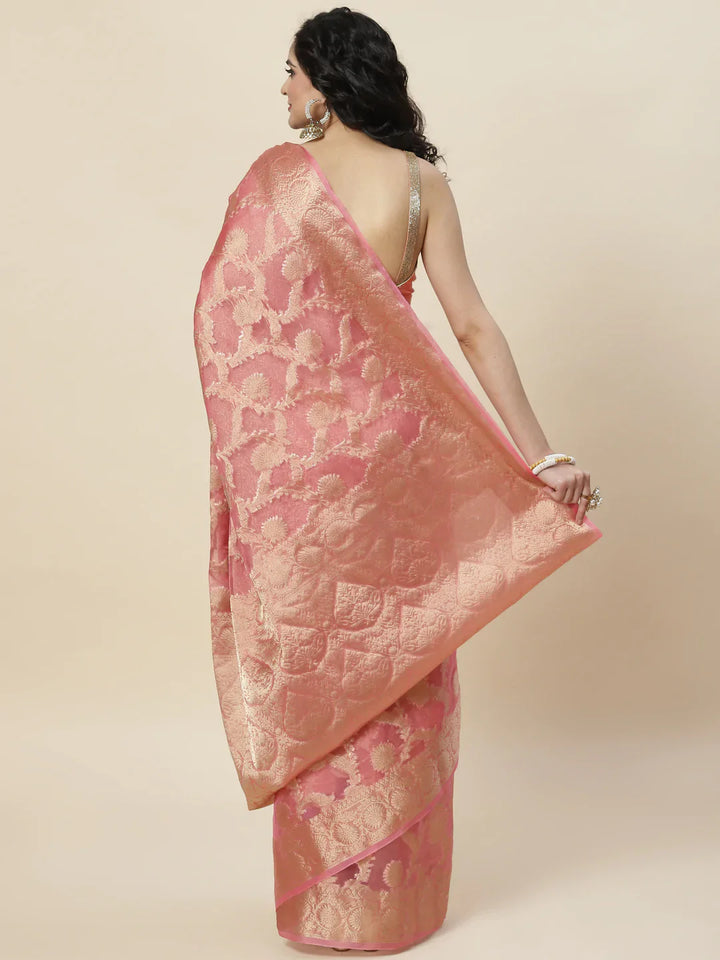 Floral Zari Jaal Organza Plain Saree