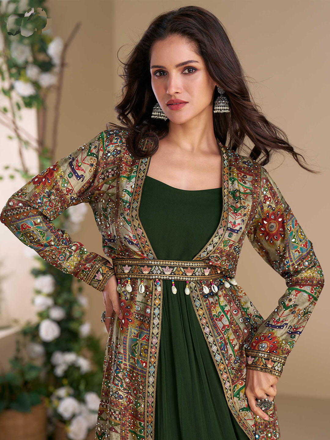 Folk Embroidery Georgette Suit With Pant &amp; Dupatta