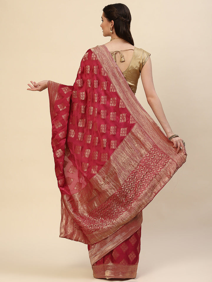 Zari Border Booti Organza Plain Saree
