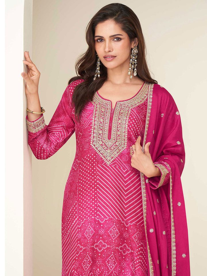 Embroidered Chinon Silk Kurti With Sharara &amp; Dupatta