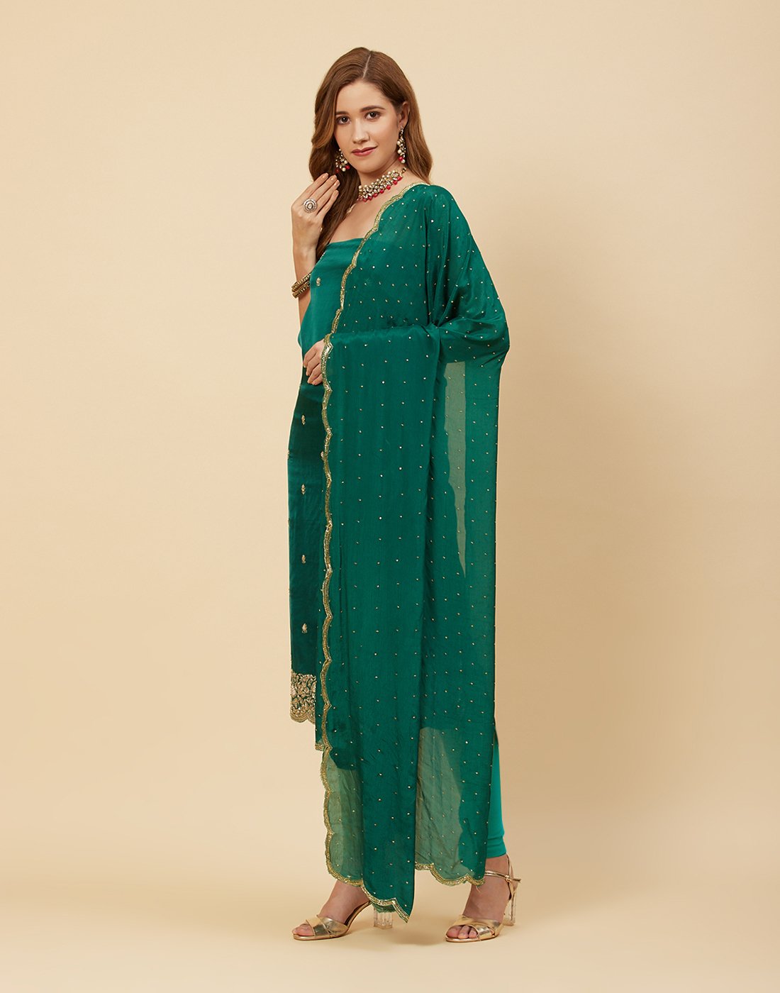 Booti Border Embroidered Organza Suit Piece With Chinon Embroidered Dupatta