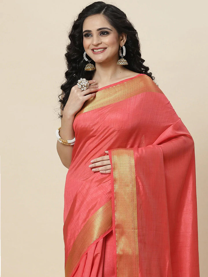 Plain Zari Border Handloom Woven Saree