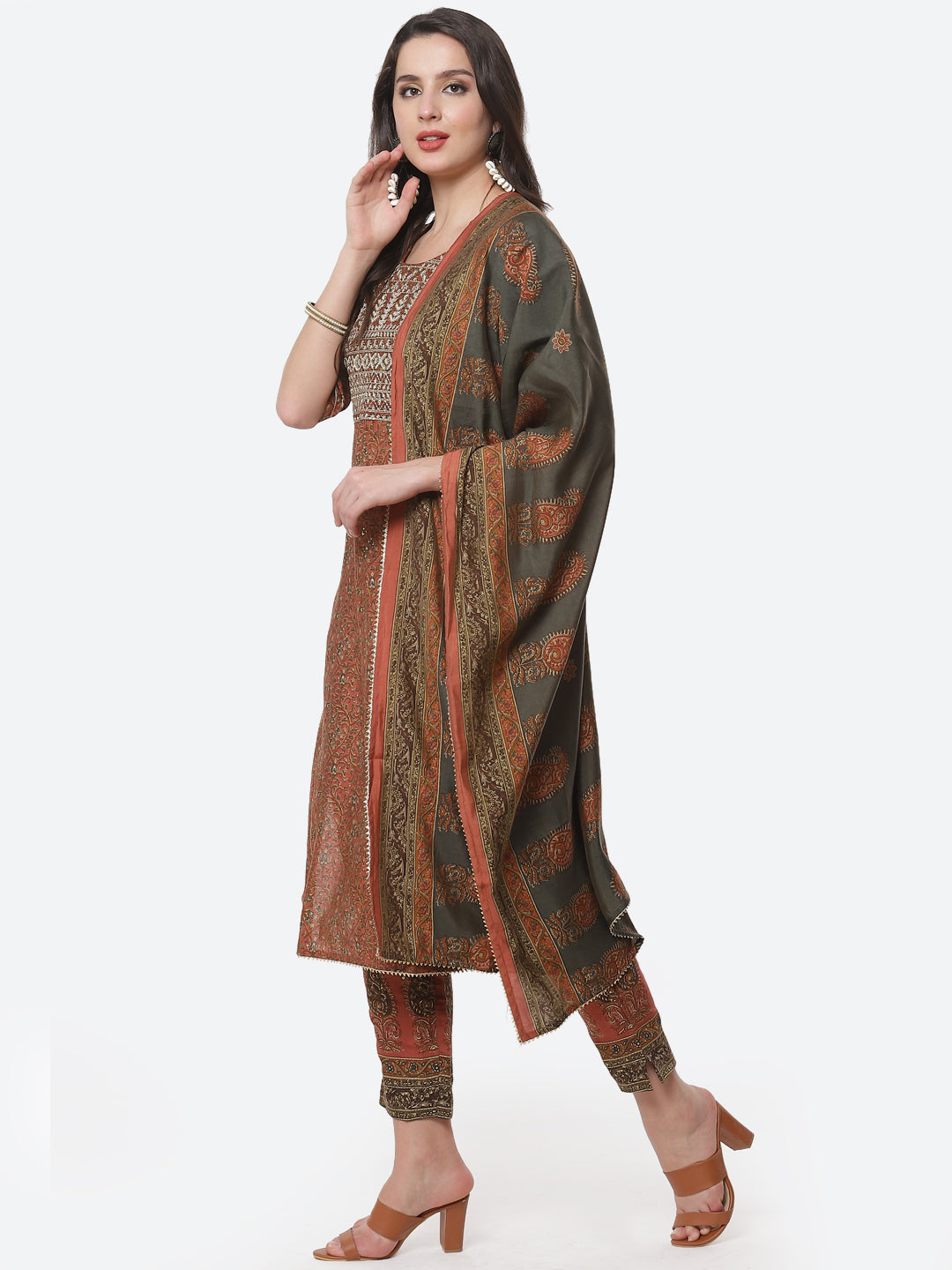 Cotton Muslin Printed Straight Kurti with Pant and Dupatta