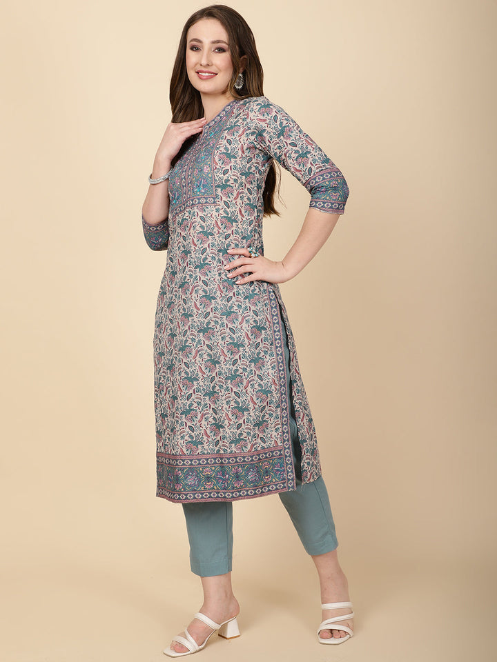 Floral Printed Cotton Kurta With Pants