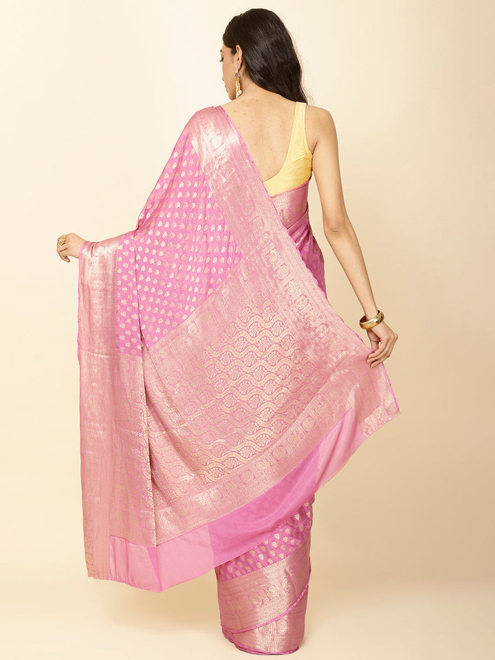 Zari Border Booti Plain Crepe Saree