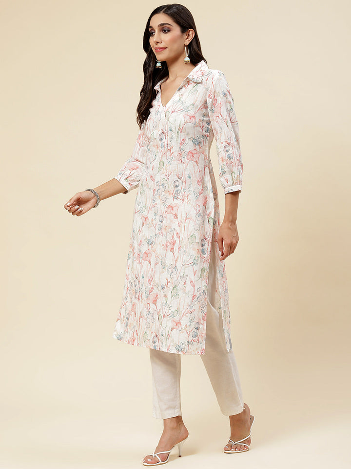 Floral Printed Muslin Kurta