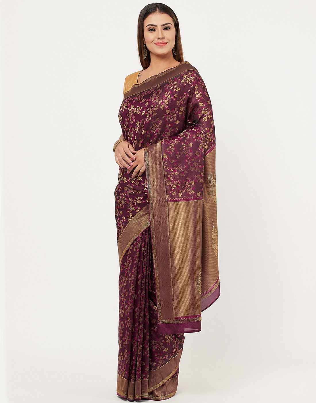 Purple Banarasi Woven Saree