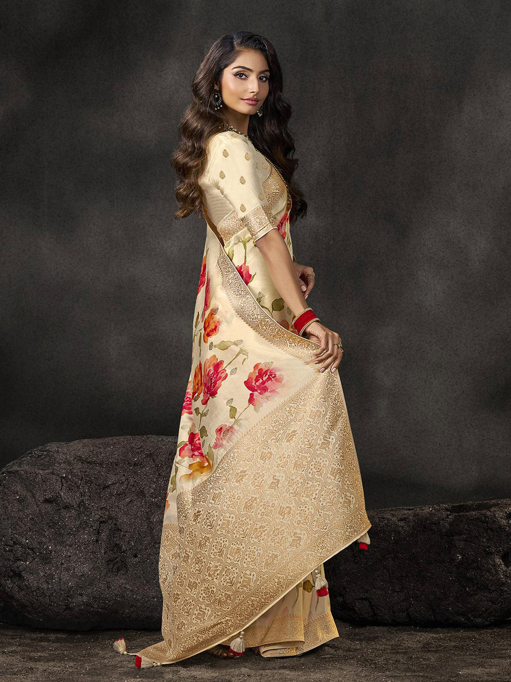 Floral Printed Dola Silk Saree