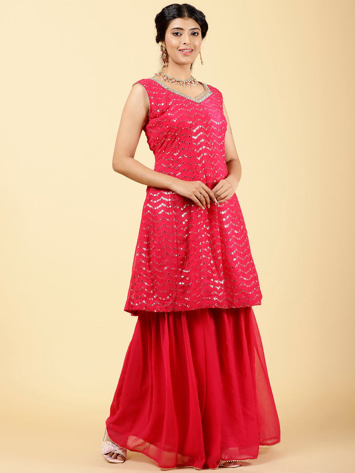 Sequin Georgette Kurta With Garara &amp; Dupatta