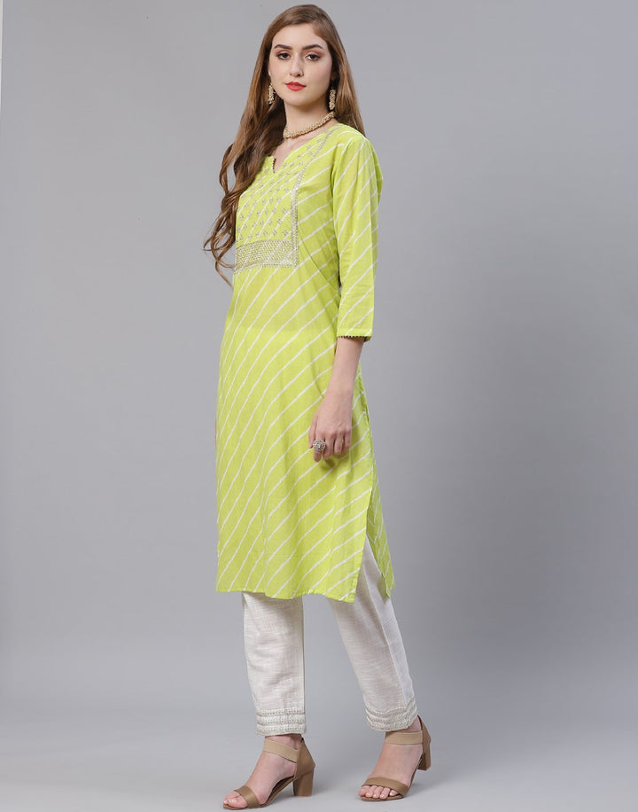 Embroidered Yoke Cotton Printed Kurti Pant Set