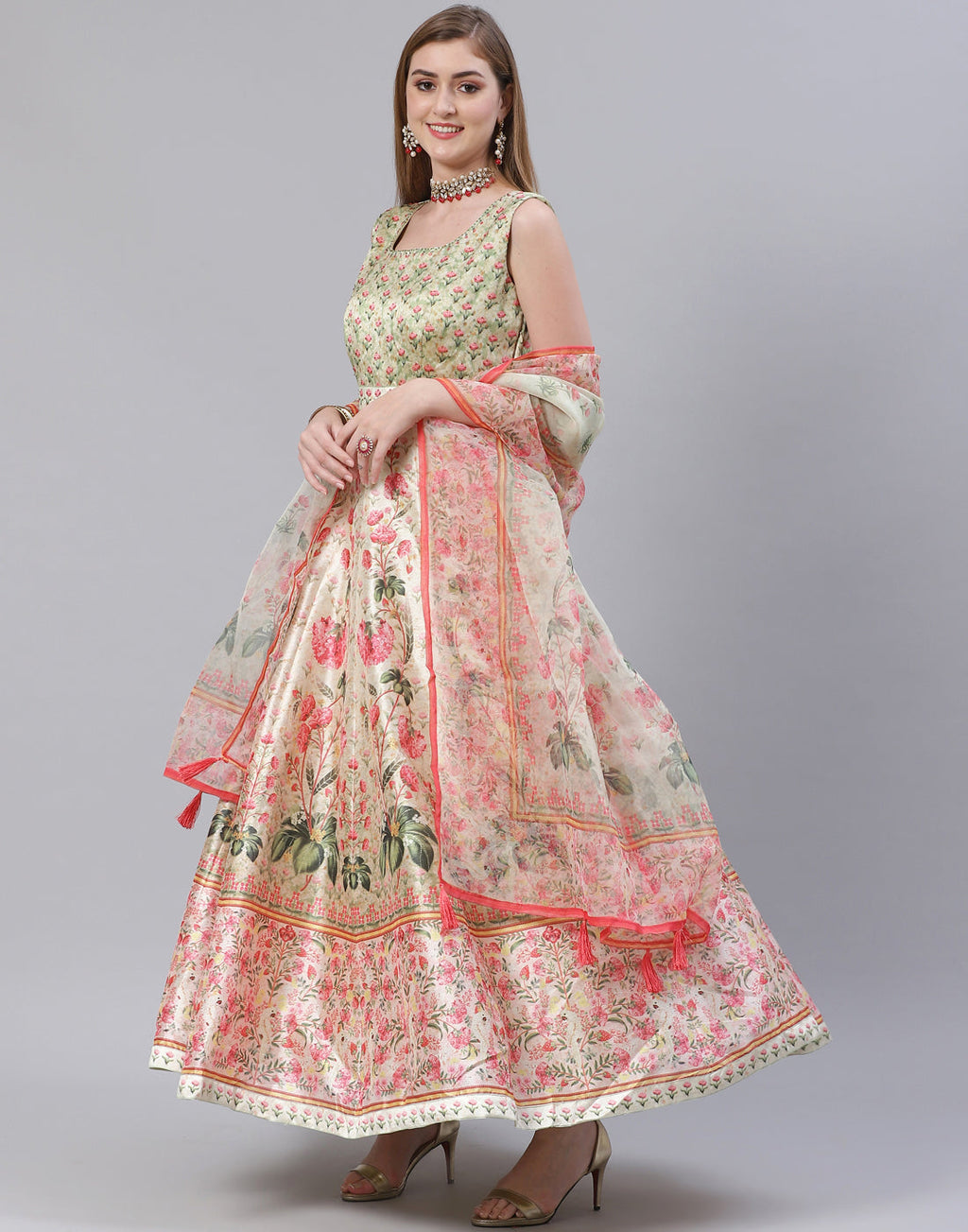 Pista Green Art Tussar Salwar Kameez Stitched Suit