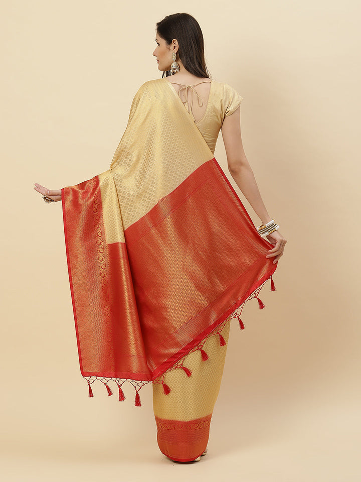 Brocade Zari Booti Art Handloom Woven Saree