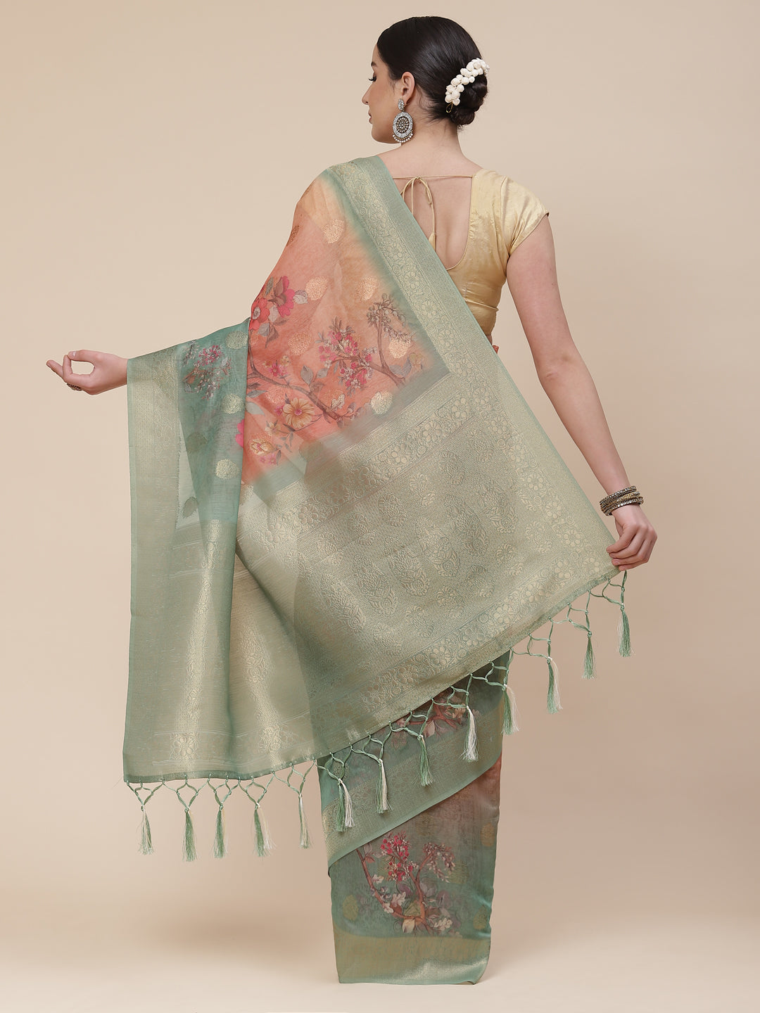 Floral Digital Printed Banarasi Jaal Cotton Saree