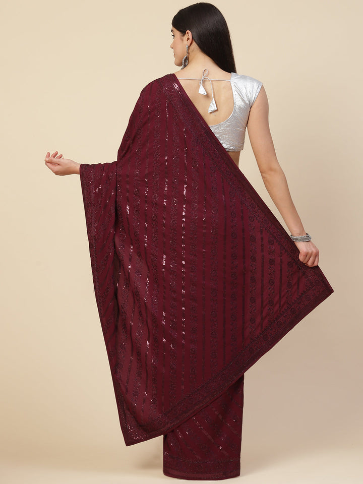 Sequin Embroidered Crepe Saree