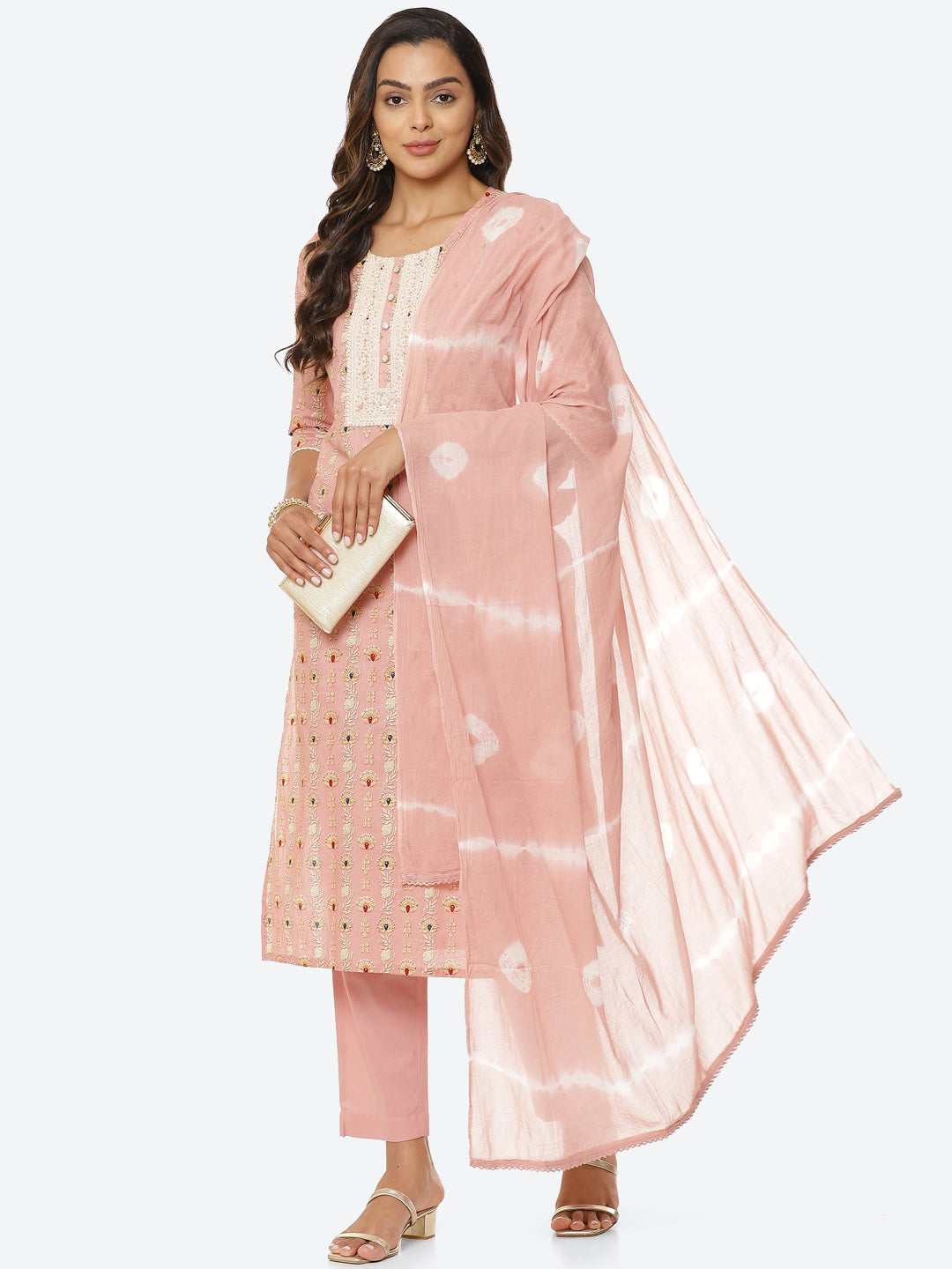 Floral Printed Cotton Kurta With Pant & Cotton Dupatta