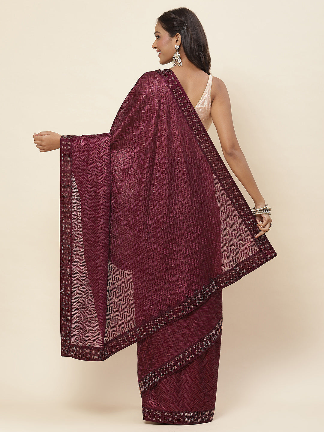 Resham Embroidered Chiffon Saree