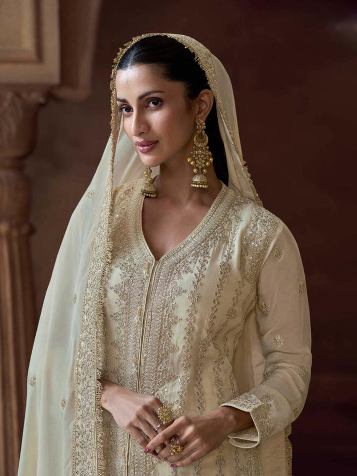 Embroidered Chinon Suit With Pant &amp; Dupatta