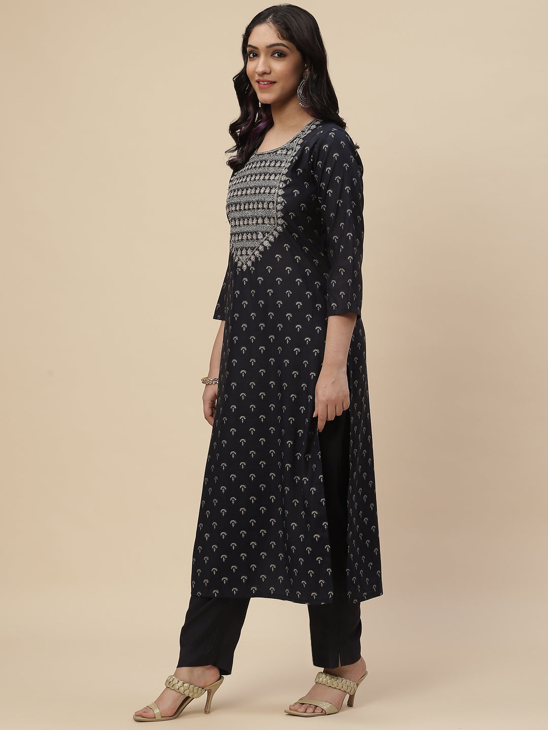 Printed Chanderi Kurta With Pants &amp; Dupatta