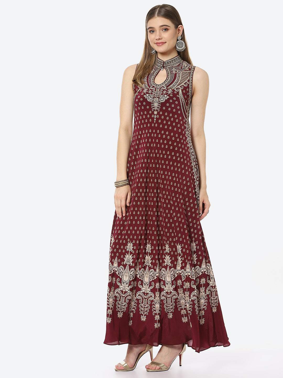 Digital Printed Crepe A-Line Gown Dress