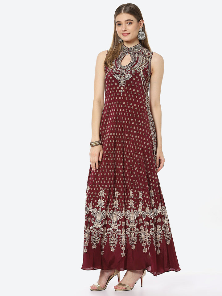 Digital Printed Crepe A-Line Gown Dress