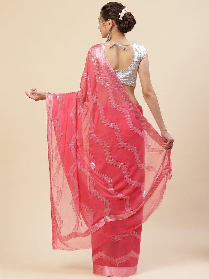 Sequin Embroidered Chiffon Plain Saree