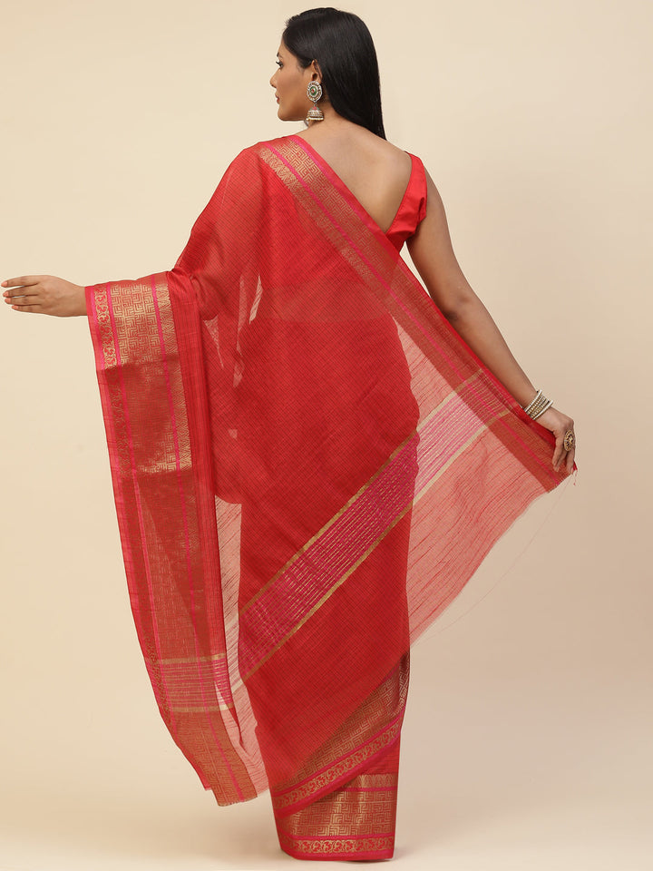 Plain Zari Border Cotton Woven Saree
