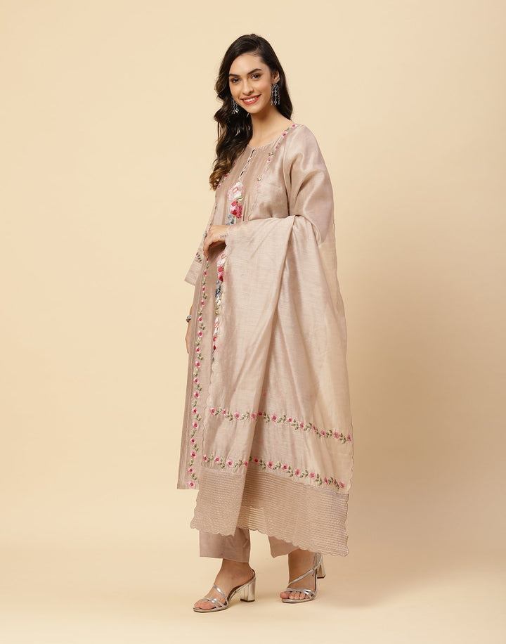 Embroidered Cotton Chanderi Salwar Kameez Stitched Suit With Chanderi Dupatta
