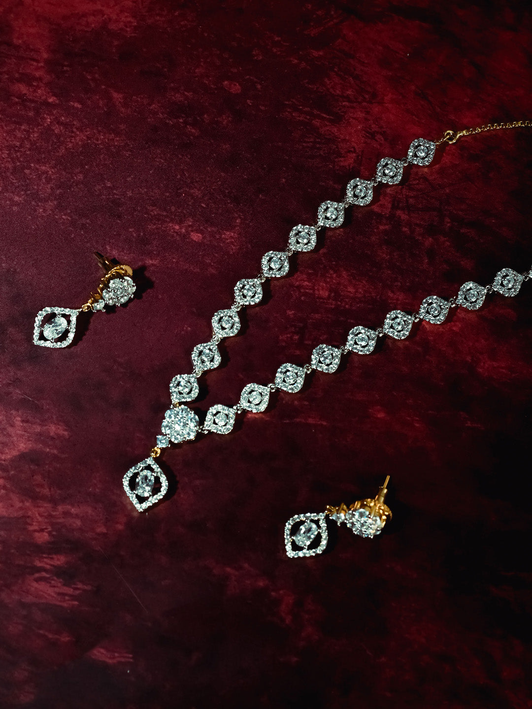 Silver AD Necklace Set With Earrings