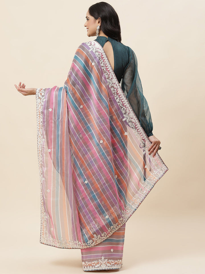 Abstract Sequence Printed Organza Saree - Meena Bazaar