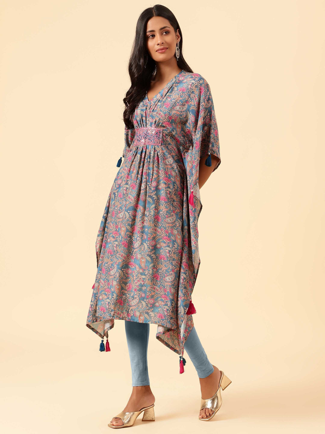 Floral Printed Muslin Kaftan Kurta