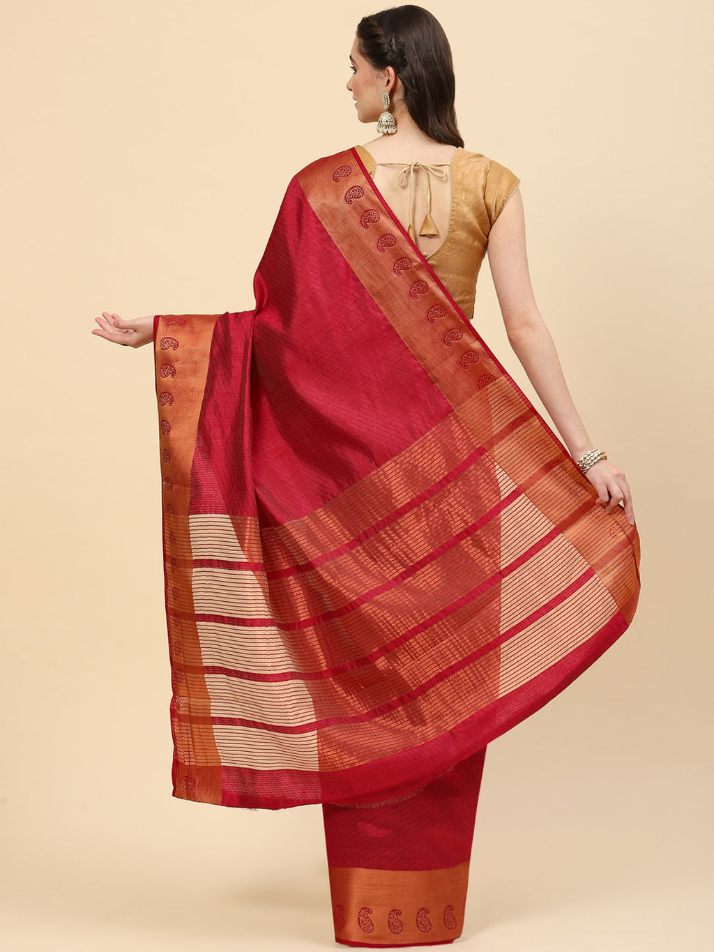 Plain Zari Border Handloom Woven Saree