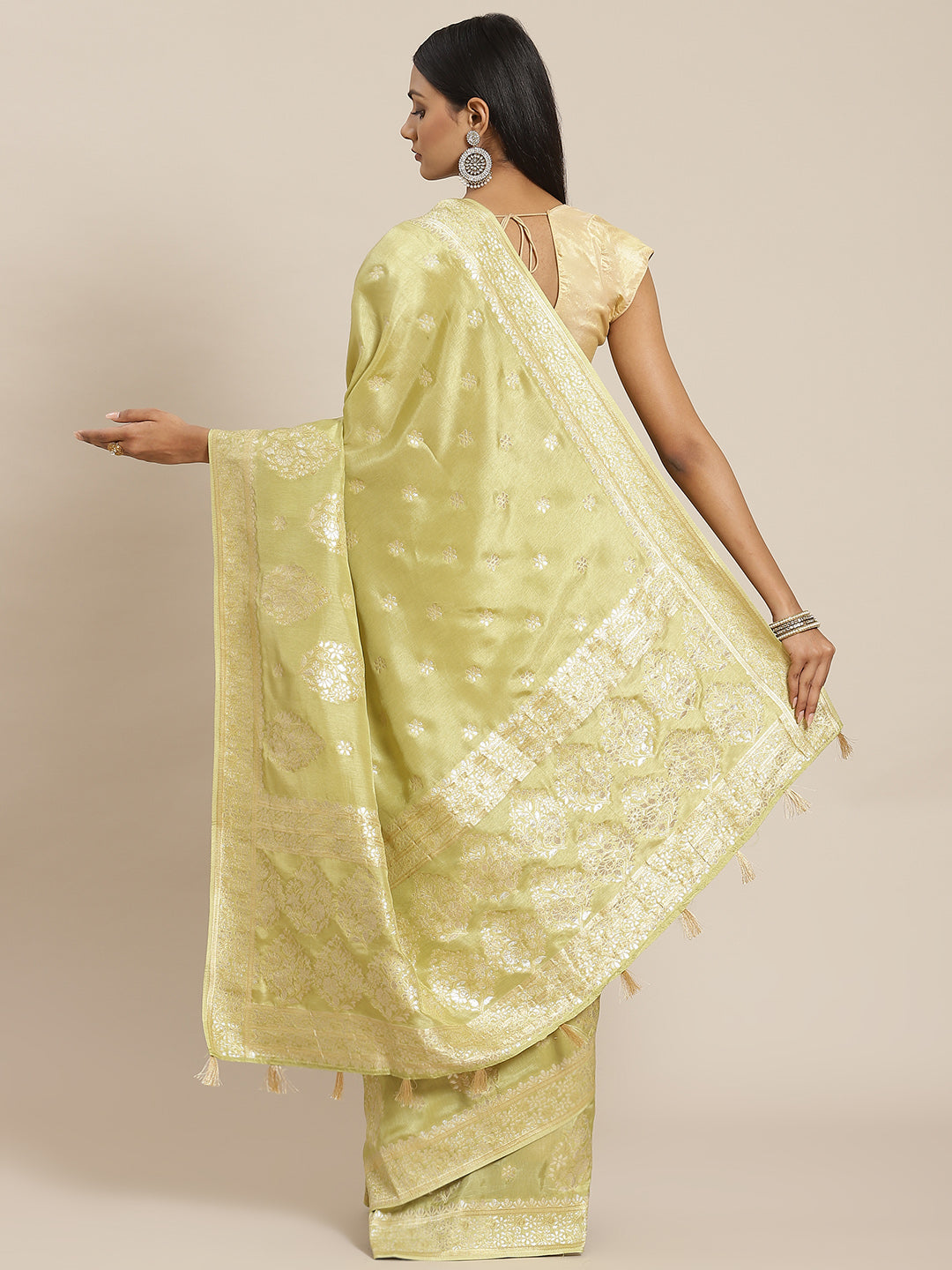 Zari Border Booti Banarasi Woven Saree