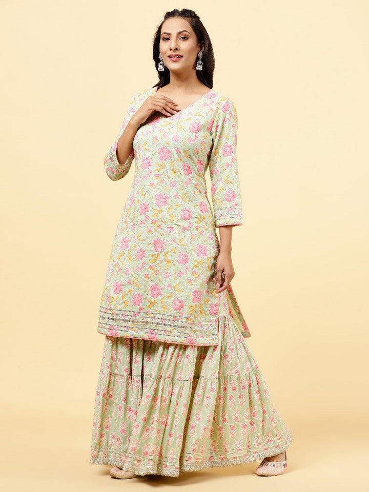 Printed Cotton Kurta With Garara